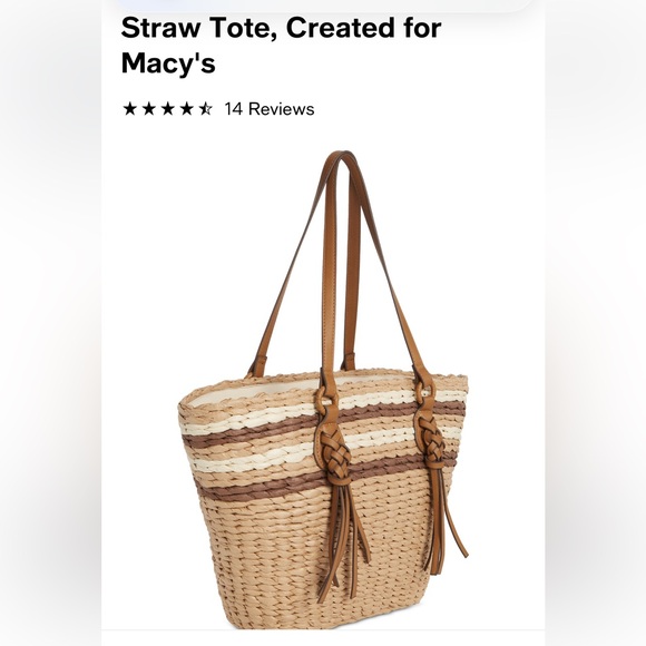 Style & Co. Natural Stripe Straw Large Tote with Tassels - Picture 3 of 7